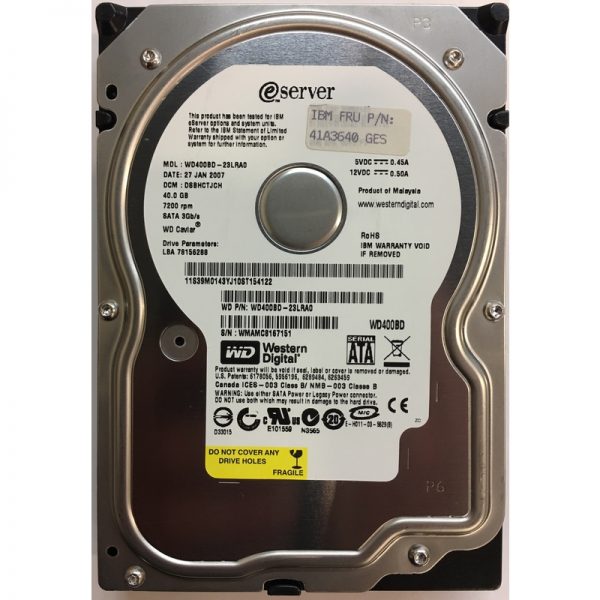 41A3640 - IBM 40GB 7200 RPM SATA 3.5" HDD Western Digital version