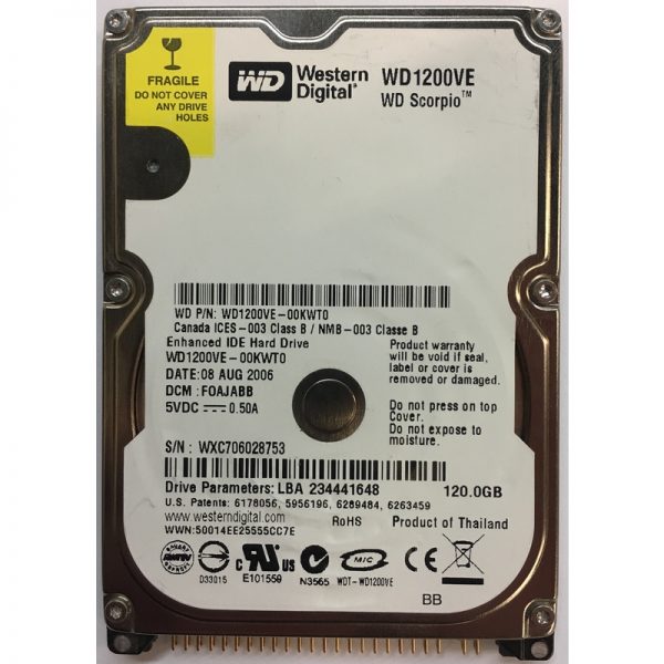 WD1200VE - Western Digital 120GB 5400 RPM IDE 2.5" HDD