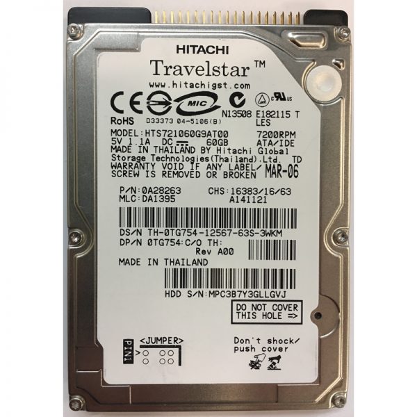 0A28263 - Hitachi 60GB 7200 RPM IDE 2.5" HDD