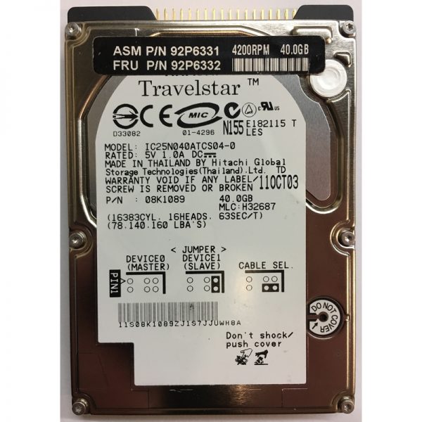 92P6331 - IBM 40GB 4200 RPM IDE 2.5" HDD