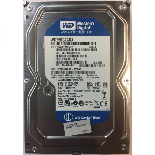 504337-001 - HP 250GB 7200 RPM SATA 3.5" HDD