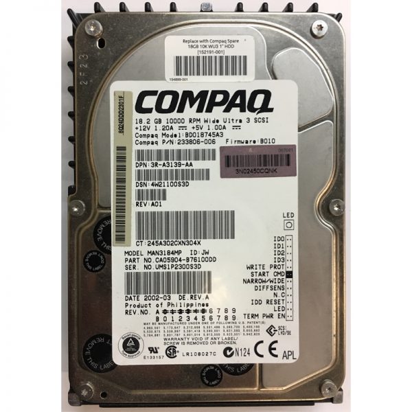 BD018745A3 - Compaq 18GB 10K RPM SCSI 3.5" HDD Ultra 3 68 pin