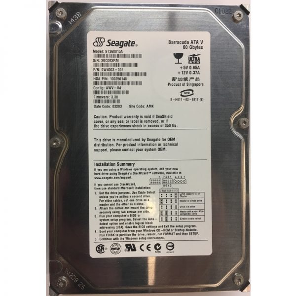 9W4003-001 - Seagate 60GB 7200 RPM IDE 3.5" HDD