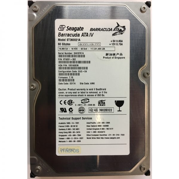 9T6001-302 - Seagate 60GB 7200 RPM IDE 3.5" HDD