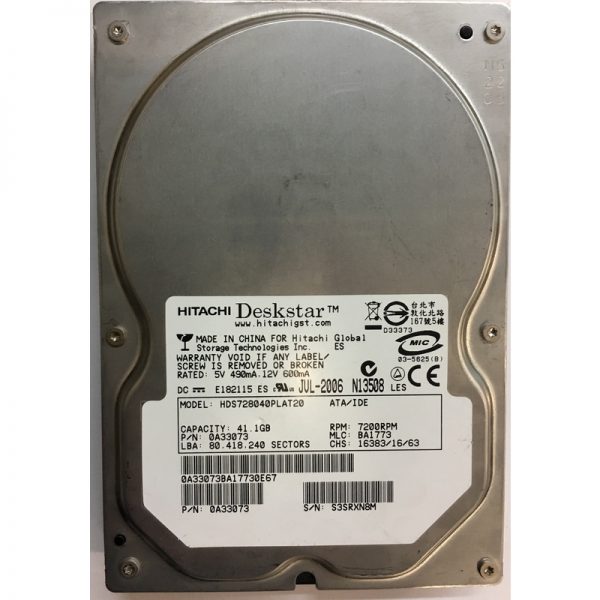 0A33073 - Hitachi 40GB 7200 RPM IDE 3.5" HDD