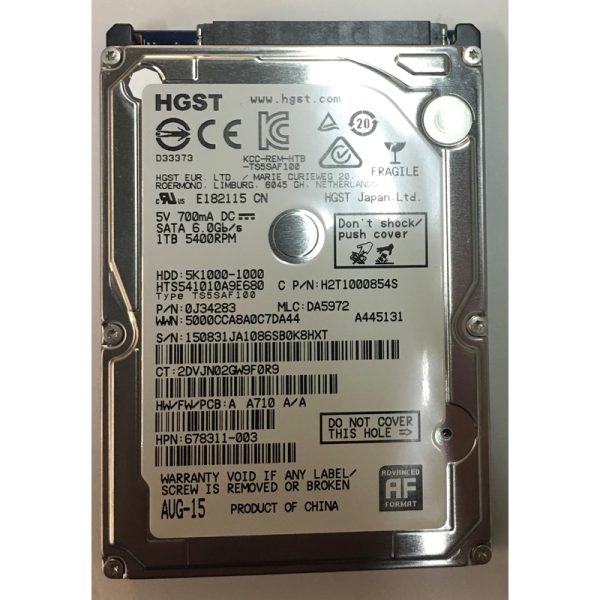 0J34283 - Hitachi 1TB 5400 RPM SATA 2.5" HDD