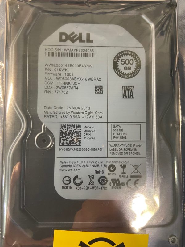 01KWKJ - Dell 500GB 7200 RPM SATA 3.5" HDD