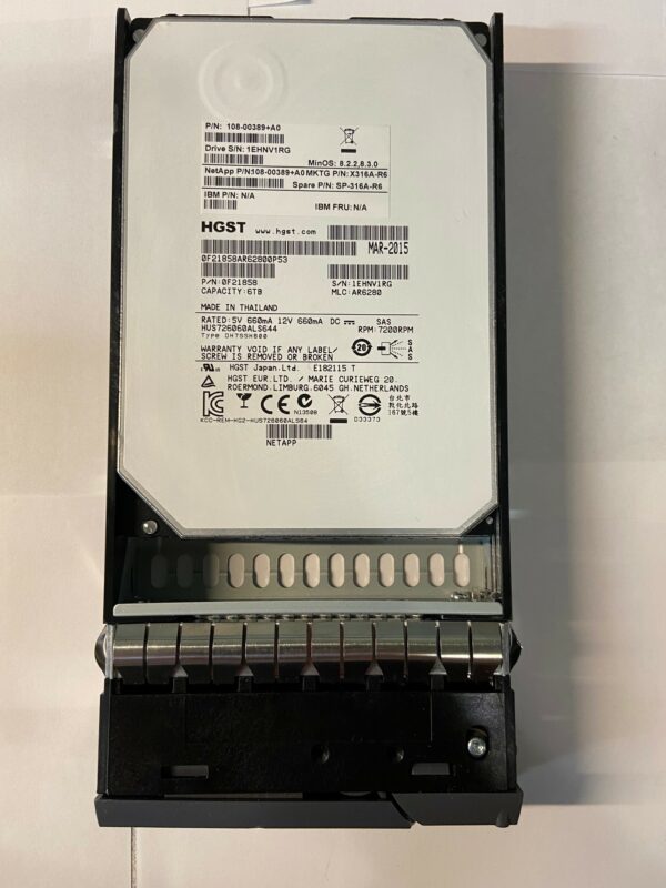 0F21858 - Netapp 6TB 7200 RPM SAS 3.5" HDD for DS4246 24 bay enclosure, DS212C 12 bay enclosure and FAS2220, 2240, 2554, 2620, 2720A series.