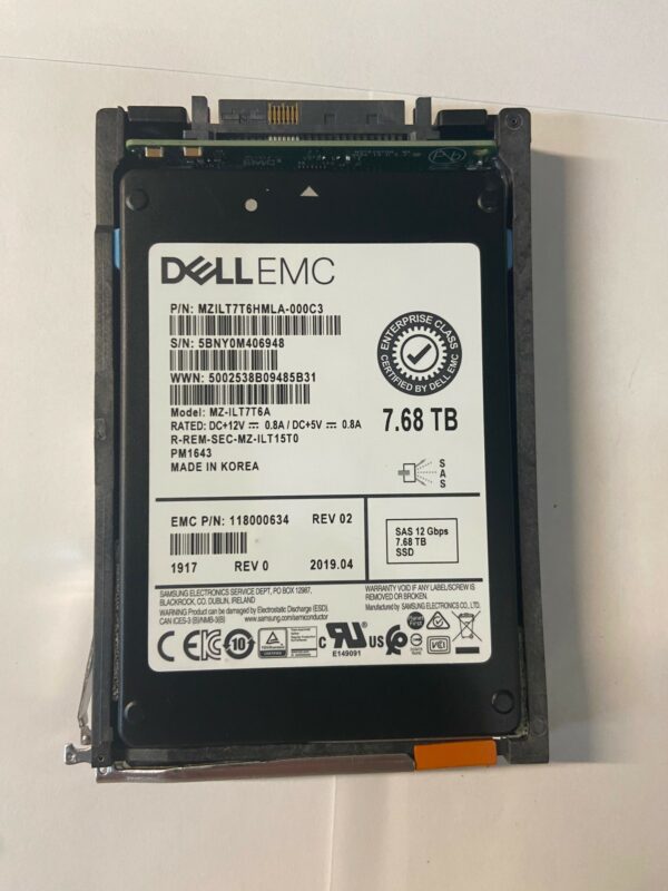 118000634 - EMC 7.68TB SSD SAS 2.5" HDD for Unity 300, 300F, 350F, 400, 400F, 450F, 500, 500F, 550F, 600, 600F, 650, 25 and 80 bay enclosures