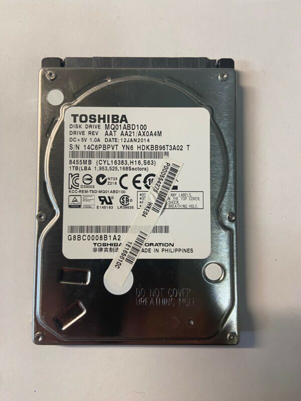 MQ01ABD100 - Toshiba 1TB 5400 RPM SATA 2.5" HDD